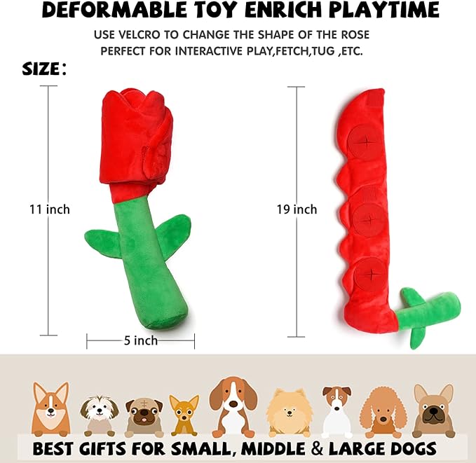 Rose Puzzle Dog Toy, Valentine's Day & Christmas Gift, Squeaky Crinkle Enrichment Snuffle Mat, for Small Medium Large Dogs & Puppies - PAWPICO