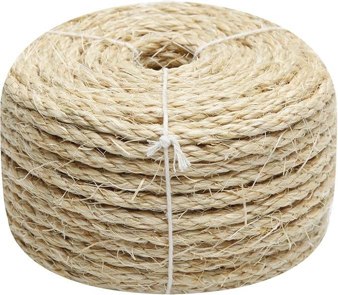 Cat Natural Sisal Rope 8mm 98-Feet for Scratching Post Tree Tower Replacement Repair and Replace, DIY Hemp Twine Rope for Cat Scratching Furniture Window Perch and Crafts Gardening Home Decorating - PAWPICO