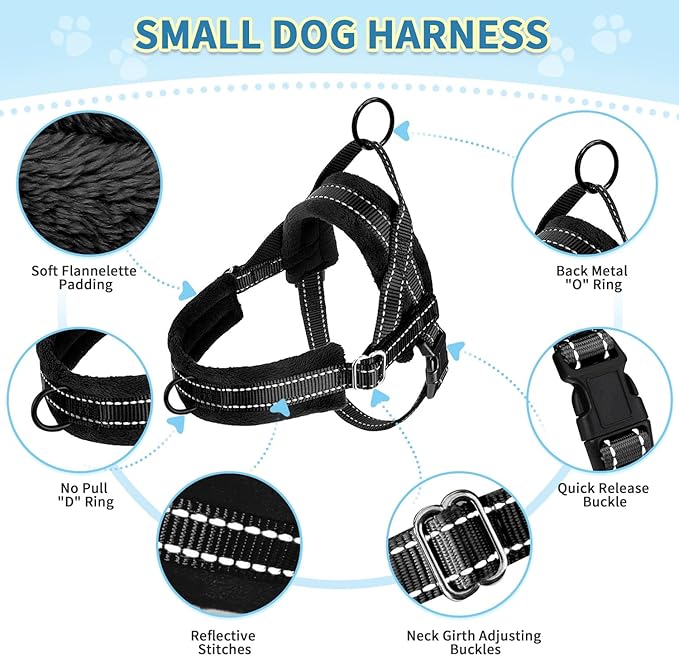 SlowTon No Pull Small Dog Harness and Leash Set, Puppy Soft Vest Harness Neck & Chest Adjustable, Reflective Lightweight Harness & Anti-Twist Pet Lead Combo for Small Medium Dogs (B-Front Clip,XXS) SlowTon