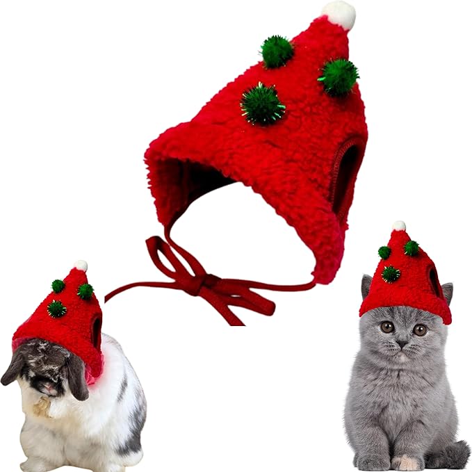 Hats for Pet Rabbit Costume for Bunny, Rabbit Christmas Outfit, Bunny Accessories for Small Pets Rabbits Dogs, Pet Christmas Clothes Hat Outfits, Cat Halloween Costumes (RED, Small) HomedyCrafts