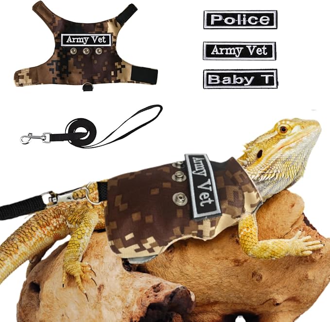 Bearded Dragon Harness and Leash Set - Adjustable Lizard Harness with Replaceable Patch Outdoor Traction Rope Walking Training Leash Reptile Halloween Costume Accessories for Small Pets (Brown) SEZDEKI