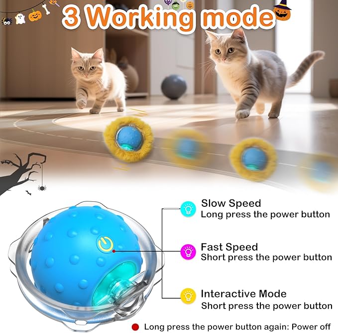 Interactive Cat Toys Ball Fast Rolling in Pouch, Motion Activate Chirping Cat Toy Hide and Seek Mouse Catching Game (Halloween Party) - PAWPICO