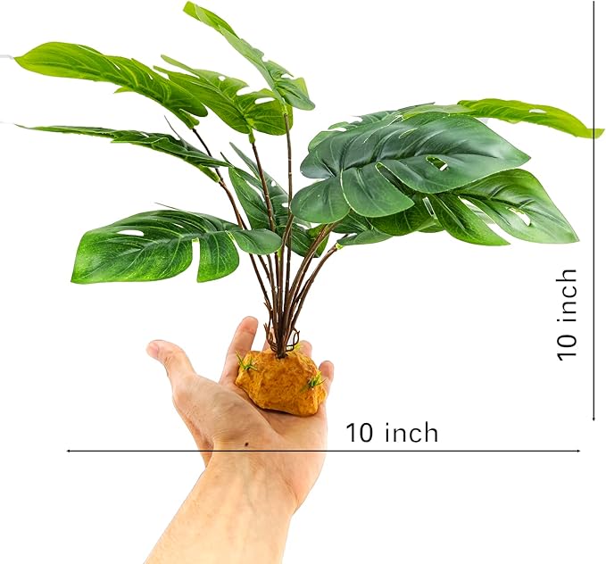 Woyrise Reptile Artificial Plants Terrarium Decor, Amphibian Habitat Hideout Bearded Dragon Tank Decorations fit Crested Gecko Leopard Lizard Chameleon Ball Python Snake Frog - Tall Monstera Woyrise