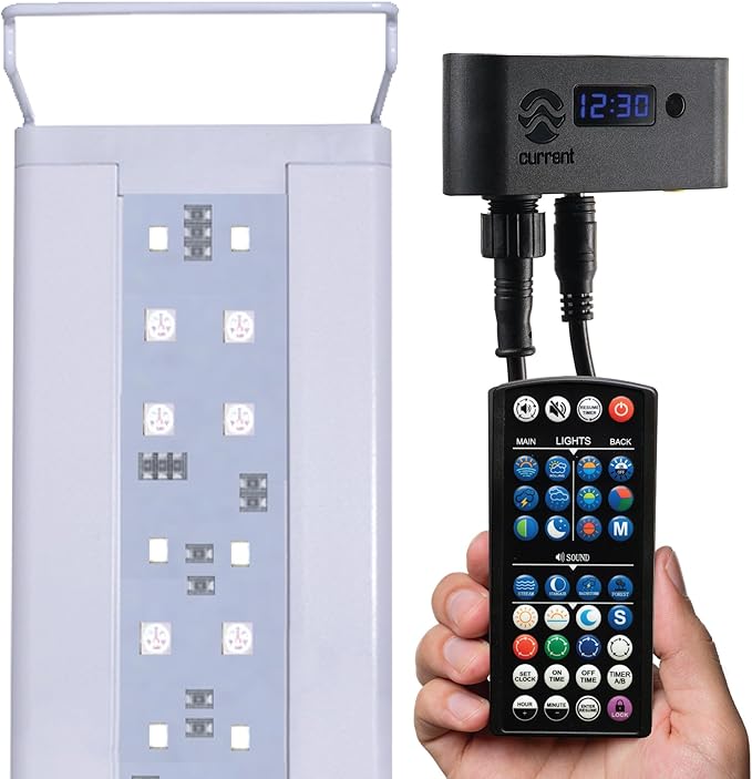CURRENT USA 18-24" Inch White Full Spectrum Freshwater LED Aquarium Plant Light 10 15 20 25 Gallon | Satellite Plus RGB+ for Aquariums | Wireless 24 Hour Timer Remote Fish Tank Planted Lighting (4320) Current+USA