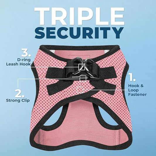 Voyager Step-In Air Dog Harness - All Weather Mesh, Reflective, No Pull Harness for Small, Medium Dogs, Cats - Secure with Hook & Loop Fastener, Buckle, Double D-Rings - Pink/Black Trim, XXS BestPetSuppliesLLC
