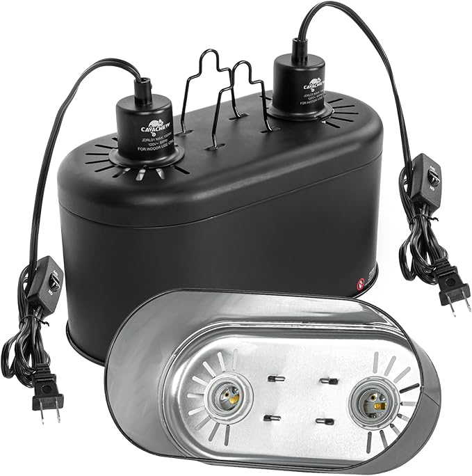 Dual Reptile Light Fixture with Separate Switches, 11.2in Double Dome Light Fixtures for Reptile Heat Lamp, Max 150W, Terrarium Habitat UVB Light Fixture for Reptiles Amphibians CAVACHEWReptileSupplies