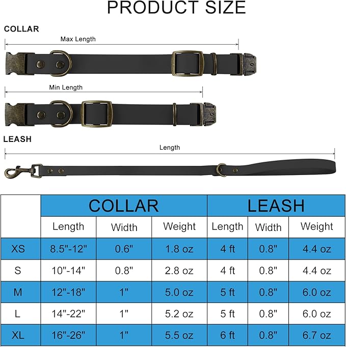 Wisedog Dog Collar and Leash Set Combo: Adjustable Pet Collars with Dog Leashes for Small Medium Large Dogs,Includes 1 Bonus of Poop Bag Holder (L(Collar:14"-22";Leash:5 ft), Black) WisedogPetSupplies