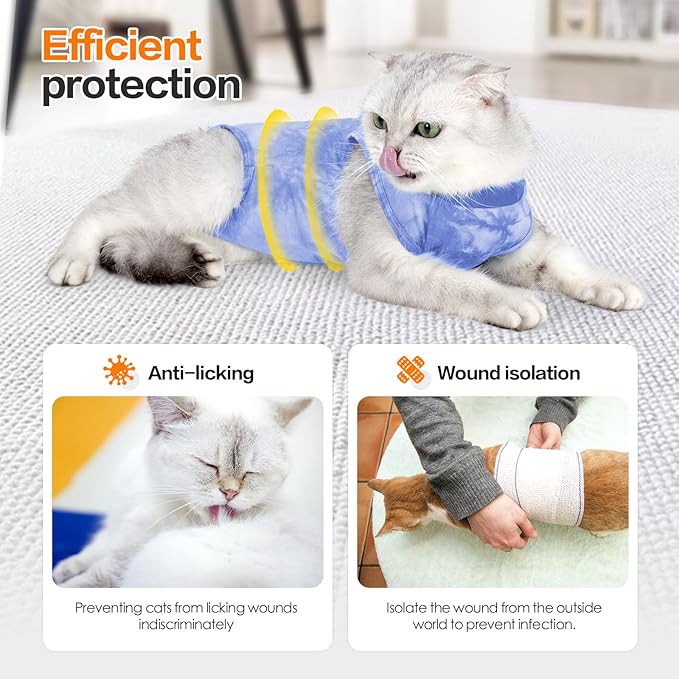 Cat Recovery Suit for Abdominal Wounds or Skin Diseases, Breathable Cat Surgery Recovery Suit E-Collar Alternative for Cats, After Surgery Wear Surgical Suit for Cats Anti Licking Wounds Kodervo