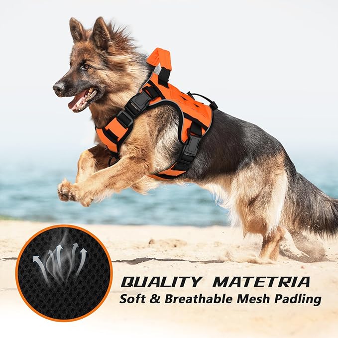WINGOIN Orange Dog Tactical Harness for Small Dogs No Pull Adjustable Reflective K9 Military Dog Service Dog Harnesses with Handle, Metal Buckles for Dachshund, Boston Terrier, Beagle(S) - PAWPICO