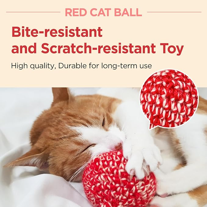 JAYU PET Red Cat Ball - Catnip Inside Cat Toy, Handmade Silvervine Ball Toys, Cat Toys for Indoor Cats, Interactive Matatabi Cat Ball Toy, Feline Kitten Toys, Cat Gifts (2.7 inch) - PAWPICO