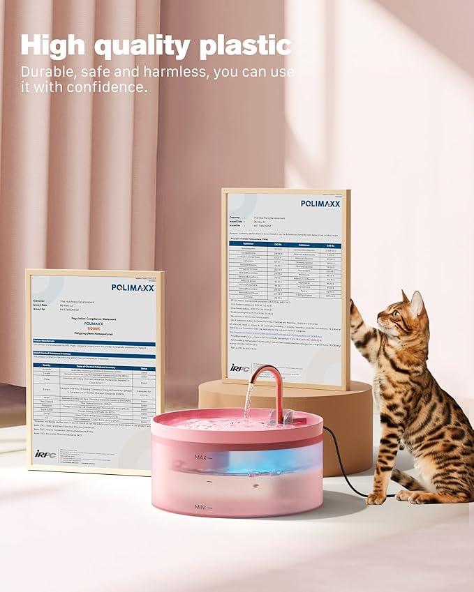 Pink Cat Water Fountain:with 6 Carbon Filters + 3 Sponge Filters - BEMOONY 108oz/3.2L Pet Water Fountain - Water Fountains Indoor Quiet Water Pump - Faucet Cat Fountain Suitable for Cats and Dogs - PAWPICO