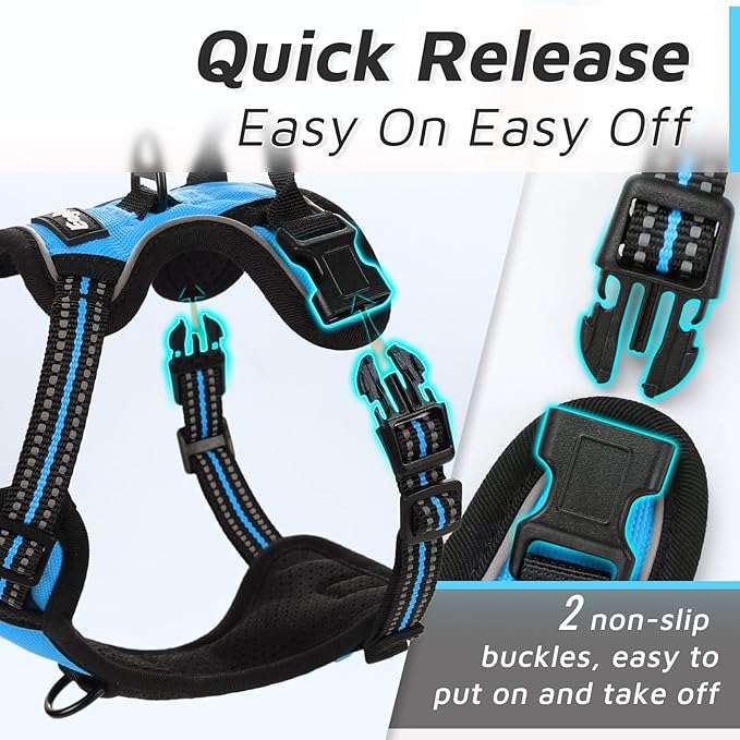 Eagloo Small Dog Harness No Pull, Service Vest with Reflective Strips and Control Handle, Adjustable and Comfortable for Easy Walking, No Choke Pet Harness with 2 Metal Rings, Sky Blue, XS GoExplorewithEagloo