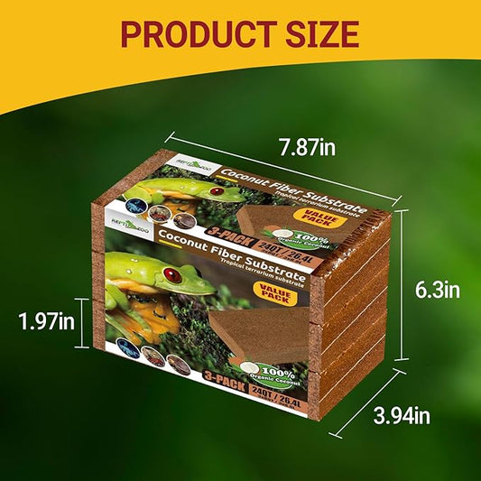 REPTI ZOO 3 Pack Coconut Fiber Substrate for Reptile, 24QT Reptile Coco Coir Brick for Hermit Crab Turtle Snake Frog Gecko Lizard Spider, Reptile Coconut Husk Terrarium Bedding REPTIZOO