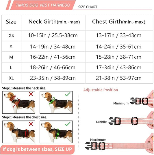 Timos Dog Harness, No-Pull Pet Harness with 2 Leash Clips, Adjustable Soft Padded Dog Vest, Reflective Outdoor Pet Oxford Vest with Easy Control Handle Timos