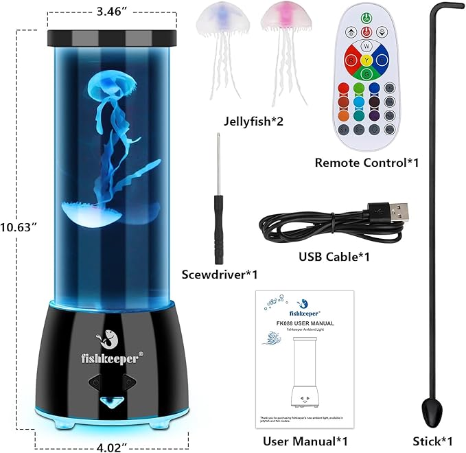 Jellyfish Lamp with 12 Color Changing and Remote Control,Jellyfish Aquarium Tank Night Light for Home Office Decor Gifts Mood Night Light Gift with USB for Kids Women Teens Adults fishkeeper
