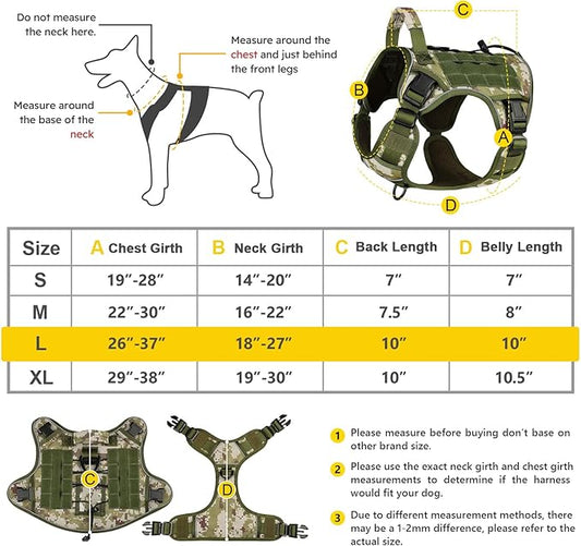 WINGOIN Tactical Dog Harness for Large Dogs, Heavy Duty No Pull Dog Harness with Handle, Adjustable Reflective Military K9 German Shepherd Big Dog Vest for Training, Walking, Hiking, Green Camo (L) WINGOIN