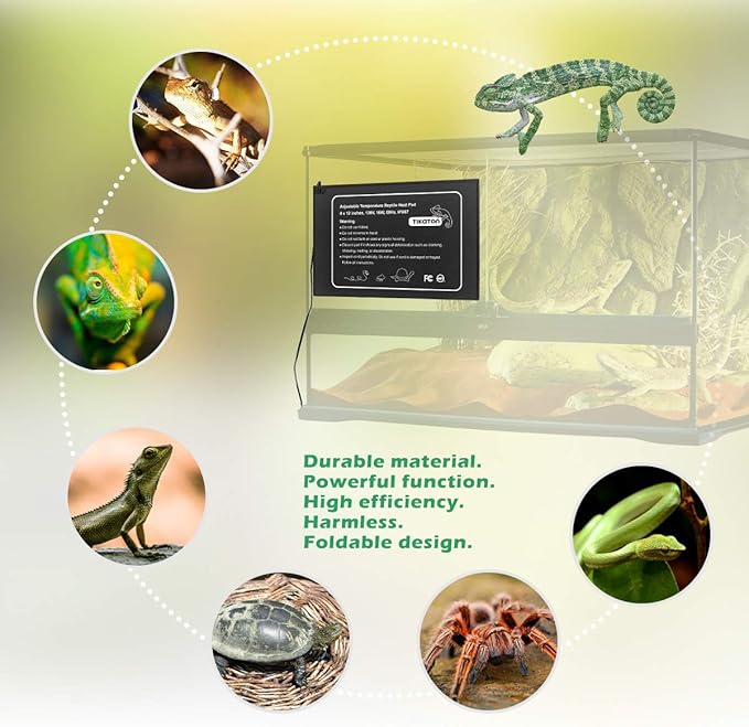 Tikaton Reptile Heat Pad - Adjustable Temperature Under Tank Heater for 10-20gal/30-40gal Tank, Terrarium Heat Mat for Turtle/Snake/Lizard/Frog/Spider/Plant Box Tikaton