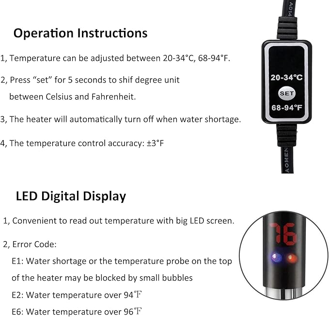 Aquarium Heater, 500W Submersible Fish Tank Heater Underwater Turtle Water Warmer for 40-90 Gallon Tank with with Intelligent LED Temperature Display and External Temperature Controller ZHGSERVU