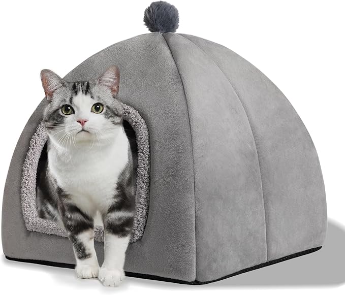 Cat Bed Cave for Indoor, Suitable for Cat Dome Bed, Hideaway Bed for Indoor Cats with Removable Mattress for Kittens.Cat Tent House for Dual Use (XL:17"x17") - PAWPICO
