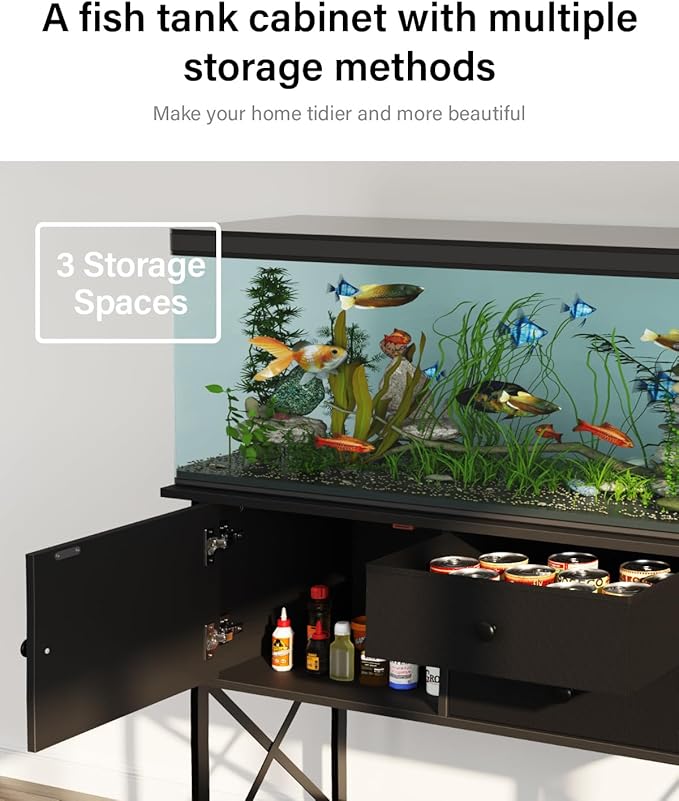 Fish Tank Stand 40 Gallon: Sturdy Aquarium Stand with Accessories Storage - Metal Tank Stands Table for 40-50 Gallon Reptile Breeder Turtle Terrarium - 36.6"x18.8" Weight Capacity 660 lbs FILKO
