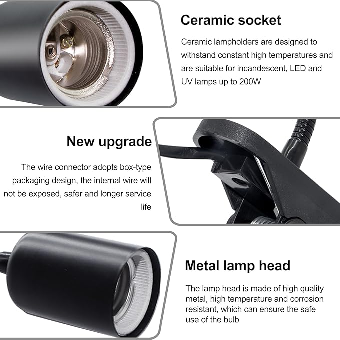 Reptile Heat Lamps Turtle Heating Light with 10mm Thick Metal Tube Reptile Light with On/Off Switch 360° Rotatable Heat Lamp for Bearded Dragon Reptiles Turtle Lizard Snake(No Bulb) WTETMYL