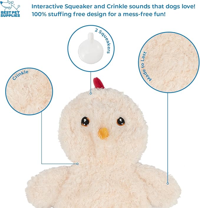 Best Pet Supplies Chicken Crinkle Plush Dog Toys for Interactive Play, Puppy and Senior Indoor Play, Colorful Chicken Toy Shape, Cute and Cuddly - Crinkle Chicken (Cream) - PAWPICO
