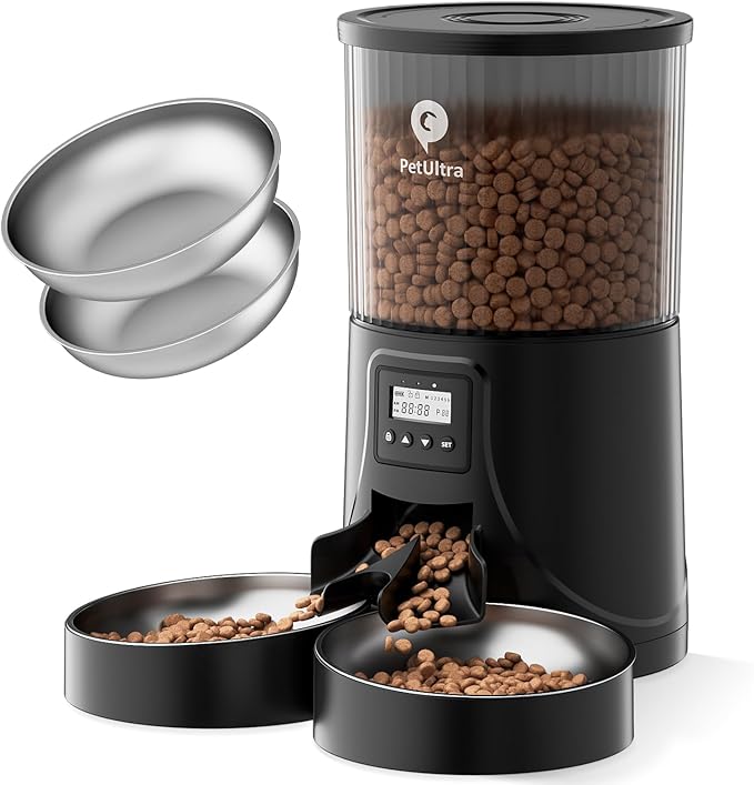 Automatic Cat Feeder 2 Cats: Dual Cat Feeder Automatic- Timed Auto Feeder 16 Cups/4L Cat Food Dispenser& Dual Power Auto Pet Feeder for Indoor Cat&Dog with Stainless Steel Bowl - PAWPICO