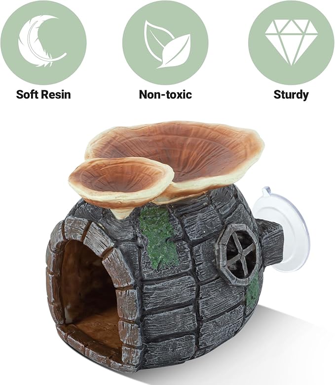 REPTI ZOO Reptile Hide, Multifunctional Reptile Hides with Suction Cup, Resin Reptile Hides, and Caves for Reptiles, Gecko, Lizard (Ganoderma Lucidum Shape) REPTIZOO