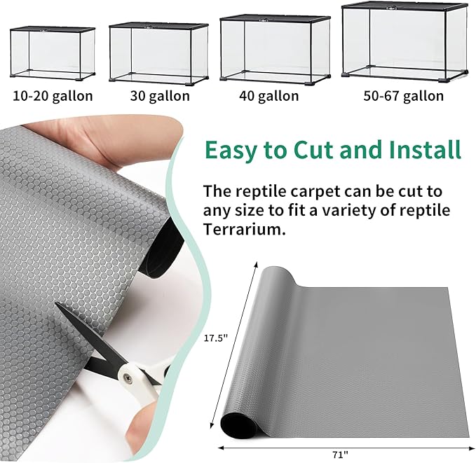 Bearded Dragon Tank Accessories, Reptile Mat, Reptile Terrarium Substrate Liner for Leopard Gecko, Lizard, Snake, Tortoise, Iguana Non-Adhesive Reptile Flooring (18"x72" Grey) zunzingy