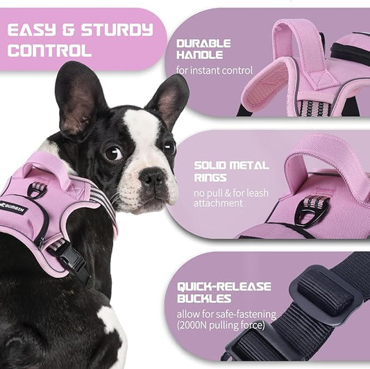 BUMBIN Dog Harness for Large Dogs, No Pull Adjustable No Choke Pet Vest with Dog Leash Fit Smart Reflective Pet Walking Harness for Training Easy Control Soft Handle Pink XL BUMBIN