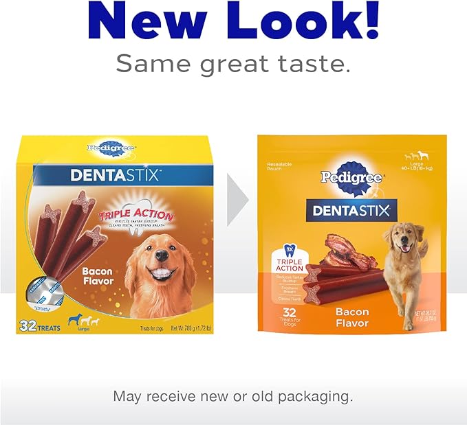 Pedigree DENTASTIX Adult Large Dog Dental Care Treats, Bacon Flavor, 2.08 lb. Pack (40 Treats) - PAWPICO