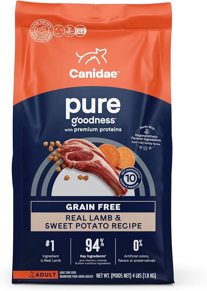 Canidae PURE Limited Ingredient Premium Adult Dry Dog Food, Lamb and Pea Recipe, 4 Pounds, Grain Free - PAWPICO