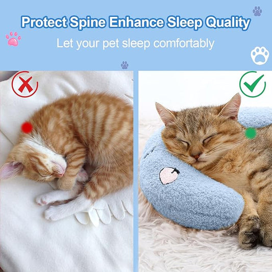 ucho Cat Pillow Pets, Soft Fluffy Cat Neck Pillow for Cat Bed, U-Shaped Pillow for Pet, Pet Calming Toy Half Donut Cuddler for Joint Relief Sleeping Improve Machine Washable- Blue ucho