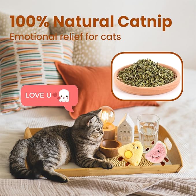 4 Pack Catnip Toys, Crinkle Cat Toys for Indoor Cats, Soft Stuffed Kitten Chew Toys, Cute and Durable Cat Kicker Toys for Kitten Exercise 4 Inches for All Breeds - PAWPICO