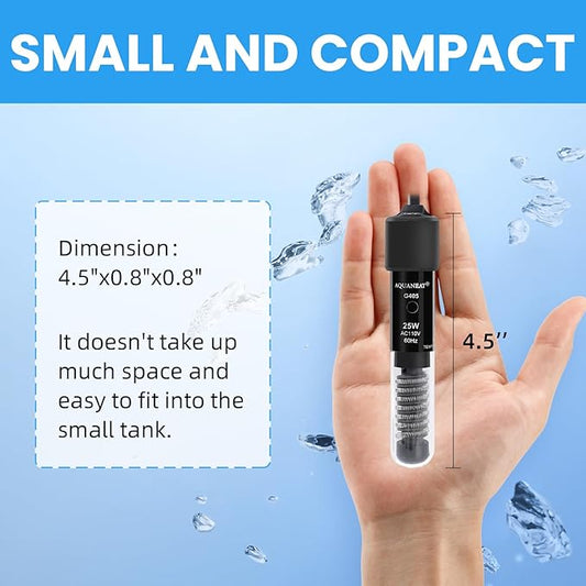 AQUANEAT Aquarium Heater, 25W Small Betta Fish Tank Heater, Mini Preset Water Thermostat with a Thermometer Aquaneat