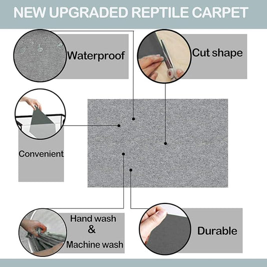 HERCOCCI 39’’ x 20’’ Reptile Carpet, Grey - Terrarium Mat Liner Bedding Reptile Cage Substrate for Bearded Dragon Lizard Tortoise Leopard Gecko Snake HERCOCCI