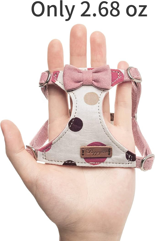 Puppytie No Pull Dog Harness with Multifunction Dog Leash,Soft Adjustable No Choke Escape Proof Pet Harness Vest for Medium Dogs,Polka dots Taro Purple,M Puppytie