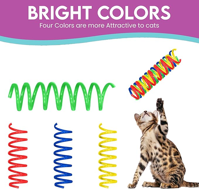 SPOT Thin Colorful Springs Cat Toy - Bouncy Toys for Medium Indoor Cat Breeds to Bite, Swat, Chase - Keeps Cats & Kittens Entertained for Hours - Includes Ten 3” Wide Spiral Springs, Assorted Colors - PAWPICO