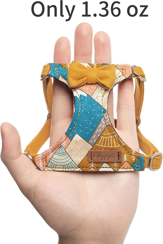Puppytie No Pull xs Dog Harness with Multifunction Dog Leash,Soft Adjustable No Choke Escape Proof Pet Harness Vest,Suede Bow Navy,XS Puppytie