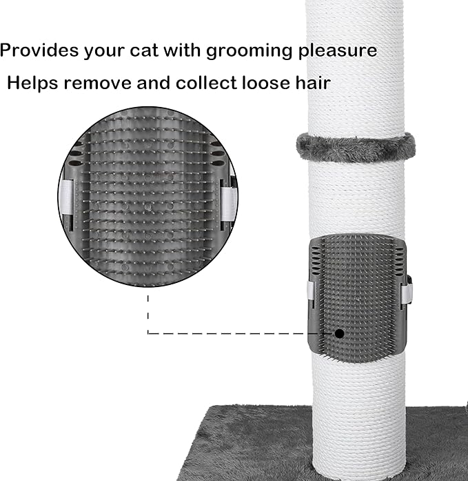 34 Inches Cat Scratching Post Heavy Duty and Thicker Cat Self Grooming with Hanging Toys and Sturdy Handmade Rope, Grey - PAWPICO