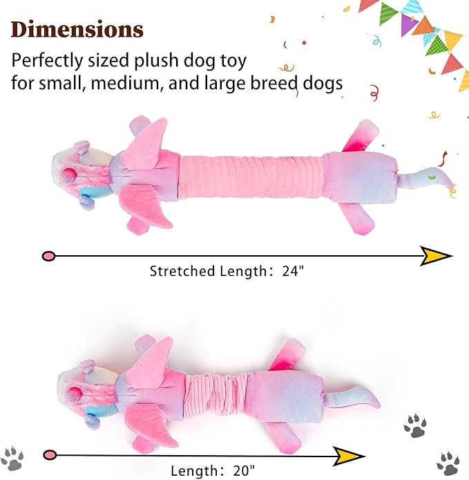 Squeaky Dog Toys, Crinkle Dog Toy, Plush Unicorn Dog Toy, Dog Toys to Keep Them Busy, Tug of War & Pull Dog Toys for Small, Medium Dogs Puppy - PAWPICO