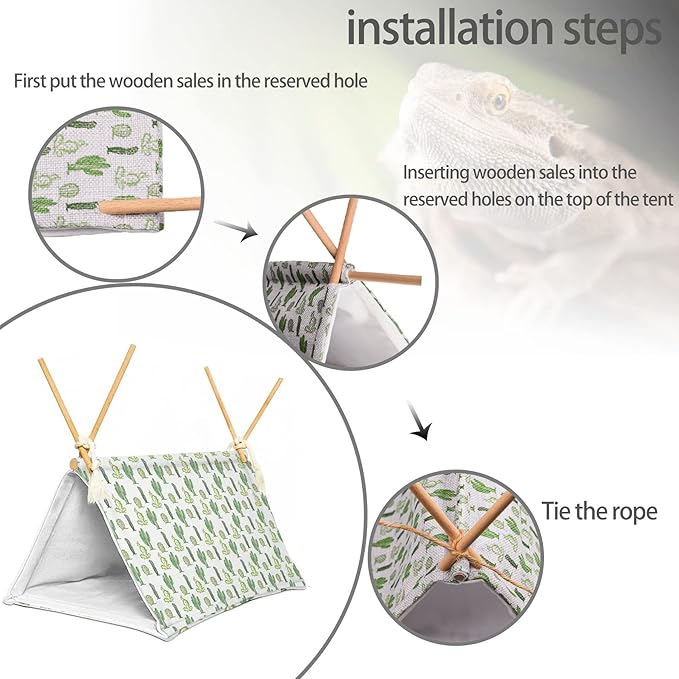 Bearded Dragon Tent Bed,Cactus Pattern Reptile Bearded Dragon cage/hides and Caves/Habitat Hideout… (Cactus) Aipush