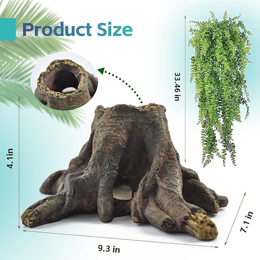 5 PCS Tank Accessories for Bearded Dragon Include Resin Hollow Tree Root Reptile Habitat Hideout Decor Hanging Jungle Vines Flexible Leaves Climbing Decorations for Lizard Gecko Chameleon Spider MUYG