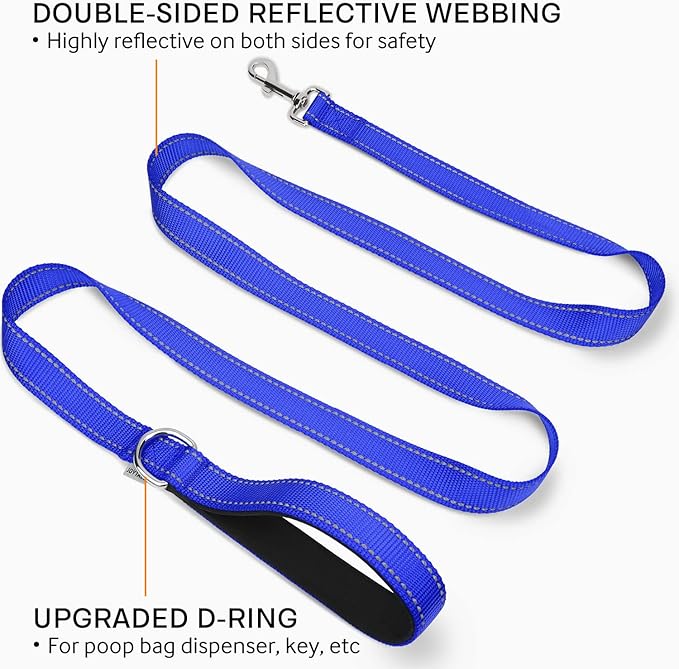 Joytale Double-Sided Reflective Dog Leash, 6 FT/5 FT/4 FT, Padded Handle Nylon Heavy Duty Leashes for Small & Medium Dogs Walking, Navy Blue, 6FT Joytale