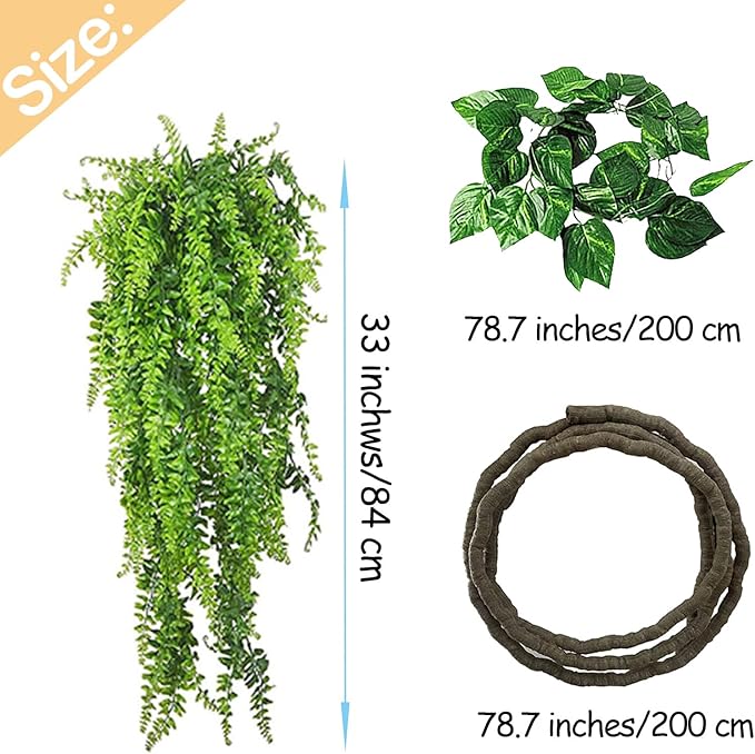 Resin Reptile Driftwood Decoration Bearded Dragon Branch Lizard Climb Habitat Decor Hanging Jungle Vines Reptiles Tank Accessories for Chameleon Snake Gecko Spider Fish Tree Frog MUYG