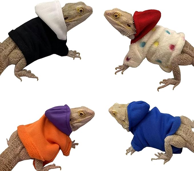 Lizards Clothes for Bearded Dragon - Handmade Cotton Hoodies Warm Sweater Coat Reptiles Apparel Costume Skin Protection Photo for Lizard Bearded Dragon Crested Gecko Chameleon (4 Pack,Large) SEZDEKI