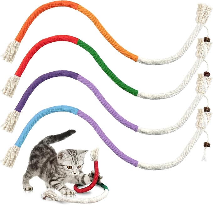 Quacc 4 PCS Cat Chew Toy Bite Ropes with Natural Gall Fruit, Colorful Kitten Chew Rope Interactive Cat Toy Sturdy Chewing Ropes for Cat Teeth Cleaning Stress Release - 27.6" - PAWPICO