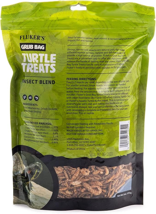 Fluker's Grub Bag Turtle Treats, Insect Blend, High Protein Freeze Dried River Shrimp, Crickets, and Mealworms, For Aquatic Turtles, Amphibians, and Reptiles, 12 oz Flukers