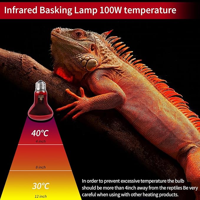 Reptile Heat Lamp,50W Red Basking Spot Lamp Bulb for Chickens Amphibians, Infrared Heat Emitter Light for Coop REPTIHOME