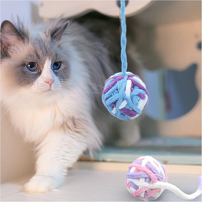 Andiker 5 Packs Cat Toys Balls with Bell and String, Kitten Toys Yarn Balls for Indoor Cats Interactive Playing (5 piecs) - PAWPICO